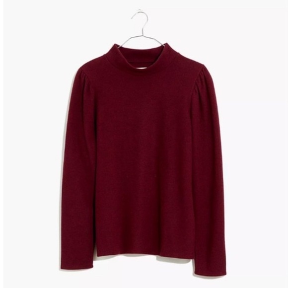 Madewell (Re)sourced Plush Mockneck Puff-Sleeve Red Maroon Long Sleeve Top - Picture 4 of 8